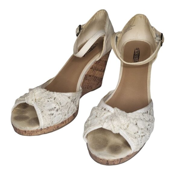 Seychelles Wedges Lollipop Women Sz 10M Sandal White‎ Lace Platform Cottagecore - Picture 3 of 7